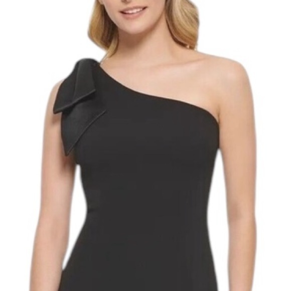 Eliza J Satin Bow One Shoulder Long Formal Dress Black Size 4 - Picture 3 of 14